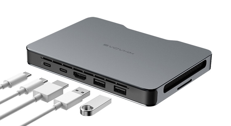 Baksida: 1x Thunderbolt 4 (40 Gbps), 1x USB4 (40 Gbps), 1x HDMI 2.0 (18 Gbps), 2x USB-A 3.2 Gen2 (10 Gpbs) (källa: Khadas)