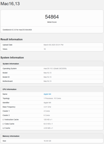 M4 MacBook Air Geekbench GPU-poäng (bildkälla: Geekbench)