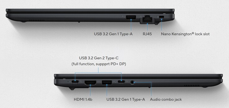 Asus ExpertBook B1:s externa anslutningar (källa: Asus)