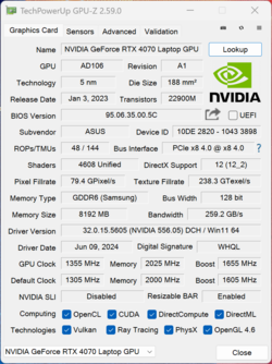 GPU-Z Nvidia GeForce RTX 4070 bärbar dator