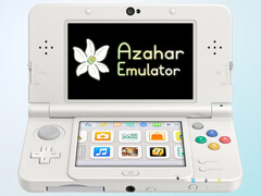 Nintendo 3DS-emulator Azahar-logotyp på 3DS-konsolens skärm