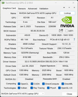 GPU-Z Nvidia GeForce RTX 4070 bärbar dator