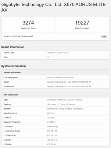 Ryzen 9 9900X3D Geekbench (bildkälla: Geekbench)