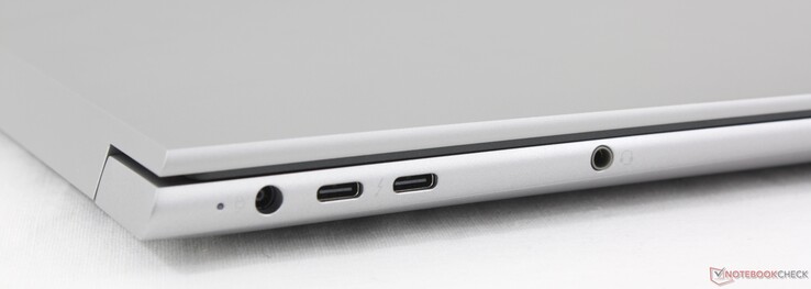 Vänster: Strömförsörjning, 2x USB-C 4.0 med Thunderbolt 4 (40 GBit/s, DisplayPort-ALT 1.4), 3,5 mm stereo