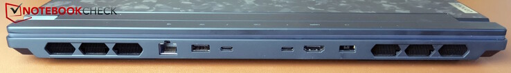 Baksida: strömförsörjning, USB-A (5 Gb/s, alltid på), 2x Thunderbolt 4 (DP 1.4 &amp; PD 3.0 140 W), HDMI 2.1, LAN