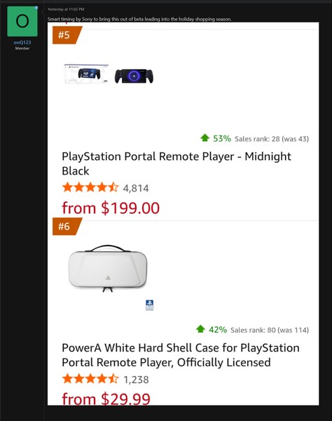 PlayStation Portal-försäljning på Amazon (Bildkälla: skärmdump, onQ123@NeoGaf forum)