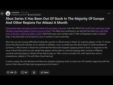 Xbox Series X europeisk tillgänglighet Reddit-inlägg (Bildkälla: Gaming subreddit)