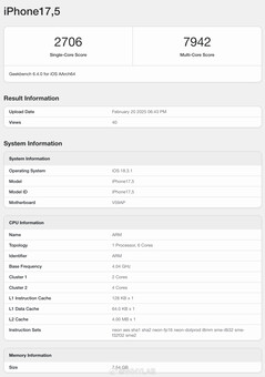 iPhone 16e CPU-resultat.