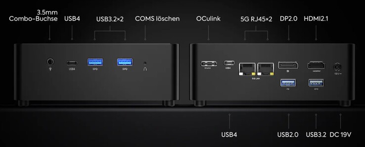 De externa anslutningarna på Minisforum UH125 Pro (Källa: Minisforum)