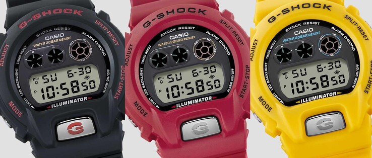 Den nya Casio DW-6900TR-klockan finns i tre färger: svart, röd och gul. (Bildkälla: Casio)