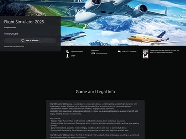 Flight Simulator 2025 PlayStation Store-sida (Bildkälla: skärmdump, PlayStation Store)