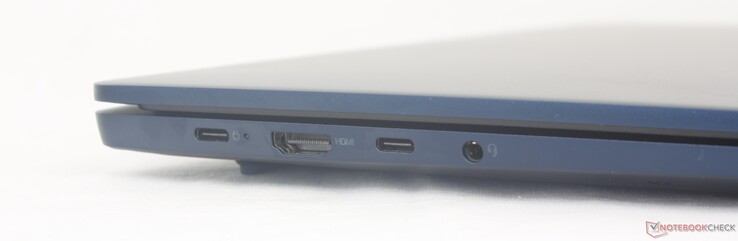 Vänster: 2x USB-C (5 Gbps) med Power Delivery 3.0 + DisplayPort 1.4, HDMI 1.4, 3,5 mm headset