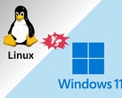 Jämförelse av spelprestanda mellan Linux och Windows 11 med Tux och Windows-logotyper
