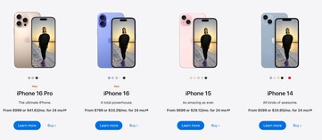 Apples iPhone-sida före lanseringen av iPhone 16E har iPhone 14. (Bildkälla: Apple)