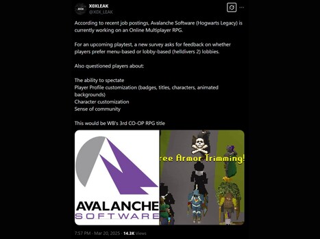 X0XLEAK X New Avalanche Software game/survey X post (Bildkälla: skärmdump, X0XLEAK X-konto)