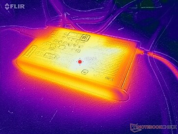 AC-adaptern når över 49 C vid krävande belastningar