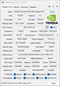 GPU-Z Nvidia GeForce RTX 4060 Bärbar dator