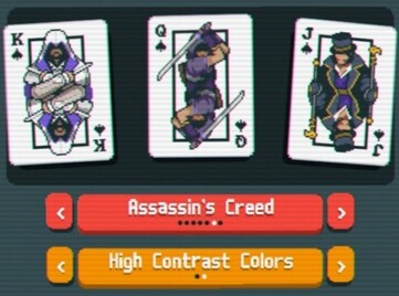 På bilden: Däckanpassning för Balatro, med triple A actionspelsserien Assassin's Creed (Bildkälla: Skärmdump av Balatro i spelet)