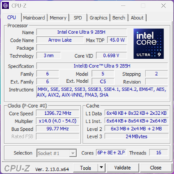 CPU-Z Core Ultra 9 285H