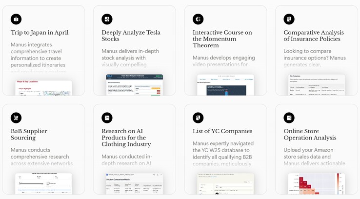 Exempel på komplexa frågor som Manus AI-agenten enkelt kan besvara. (Bildkälla: Manus AI)