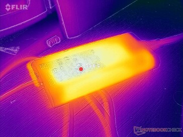 AC-adaptern når över 55 C vid krävande belastningar