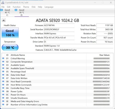 ADATA SE920 körs med PCIe 4.0 x4