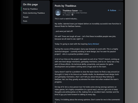 NetEase Games Thaddeus Sasser LinkedIn-inlägg (Bildkälla: Skärmdump, LinkedIn)
