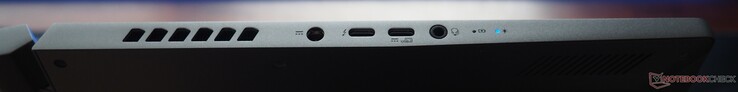 Vänster sida: Strömförsörjning, USB-C 4 (inkl. DisplayPort 1.4 &amp; PowerDelivery), USB-C 3.1 Gen 2, ljud